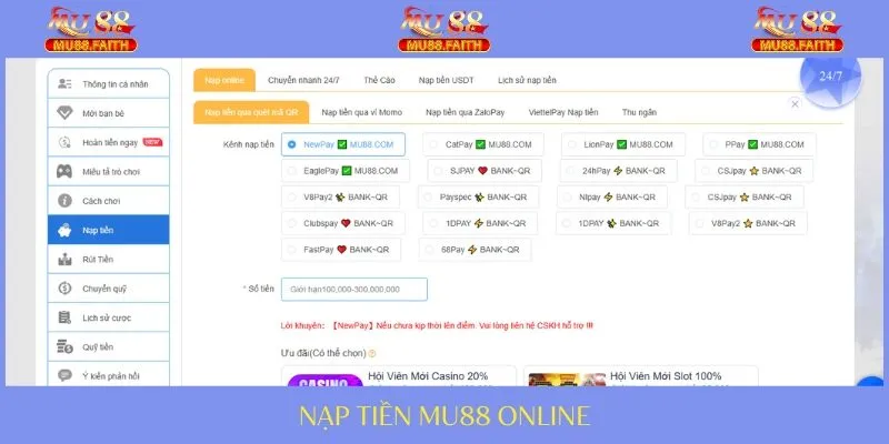 Nạp Tiền - Hướng Dẫn Cược Thủ Thực Hiện Tại Trang MU88 3 Cấp vốn thông qua thẻ cào